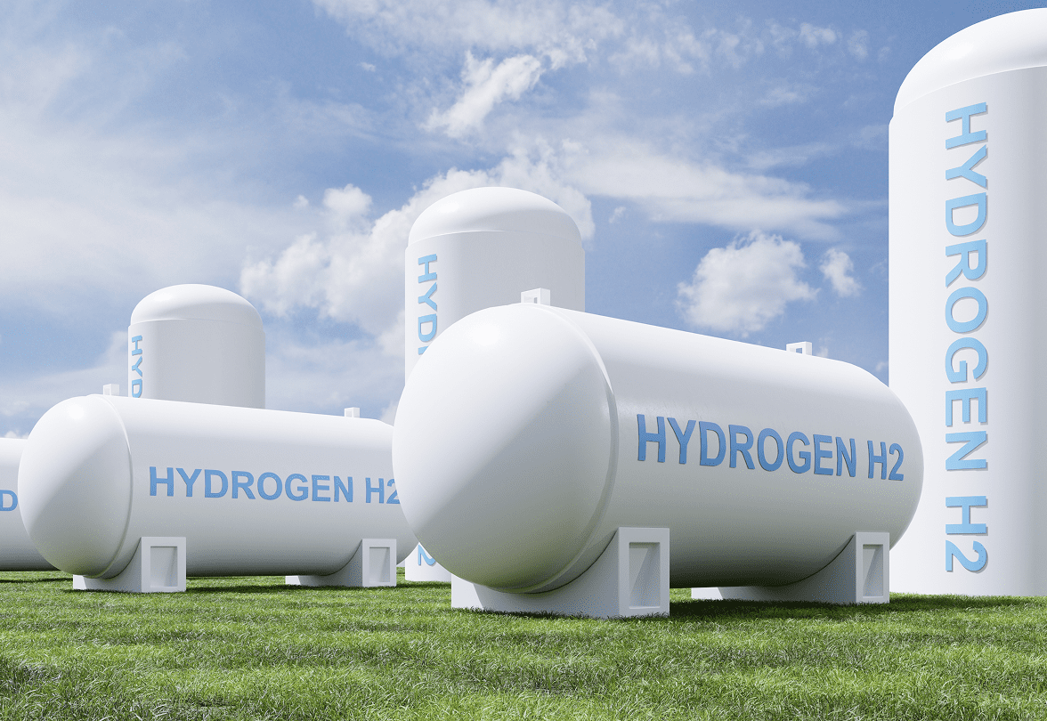 Hydrogen storage tanks on grass